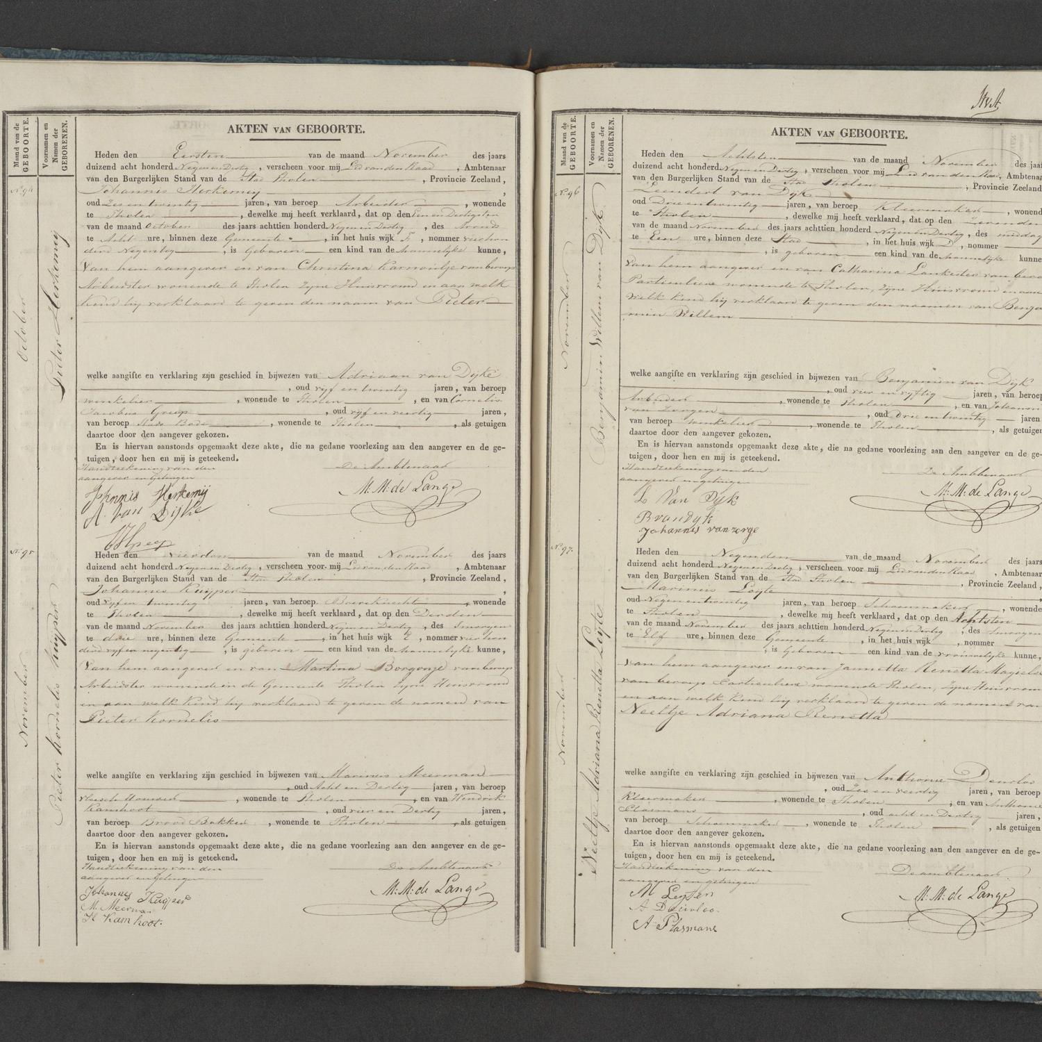 Civil registry of births, Tholen, 1839, records 94-97