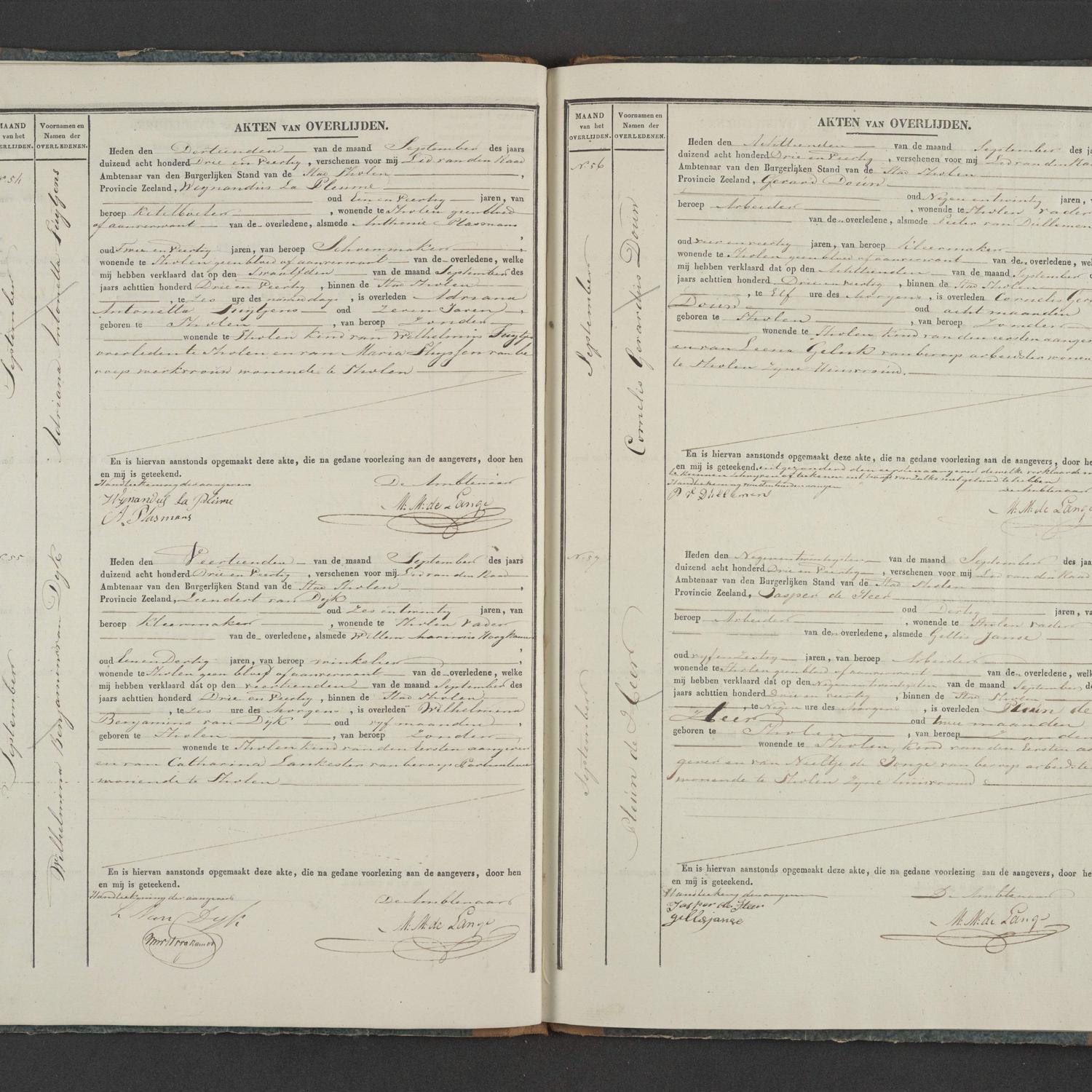 Civil registry of deaths, Tholen, 1843, records 54-57