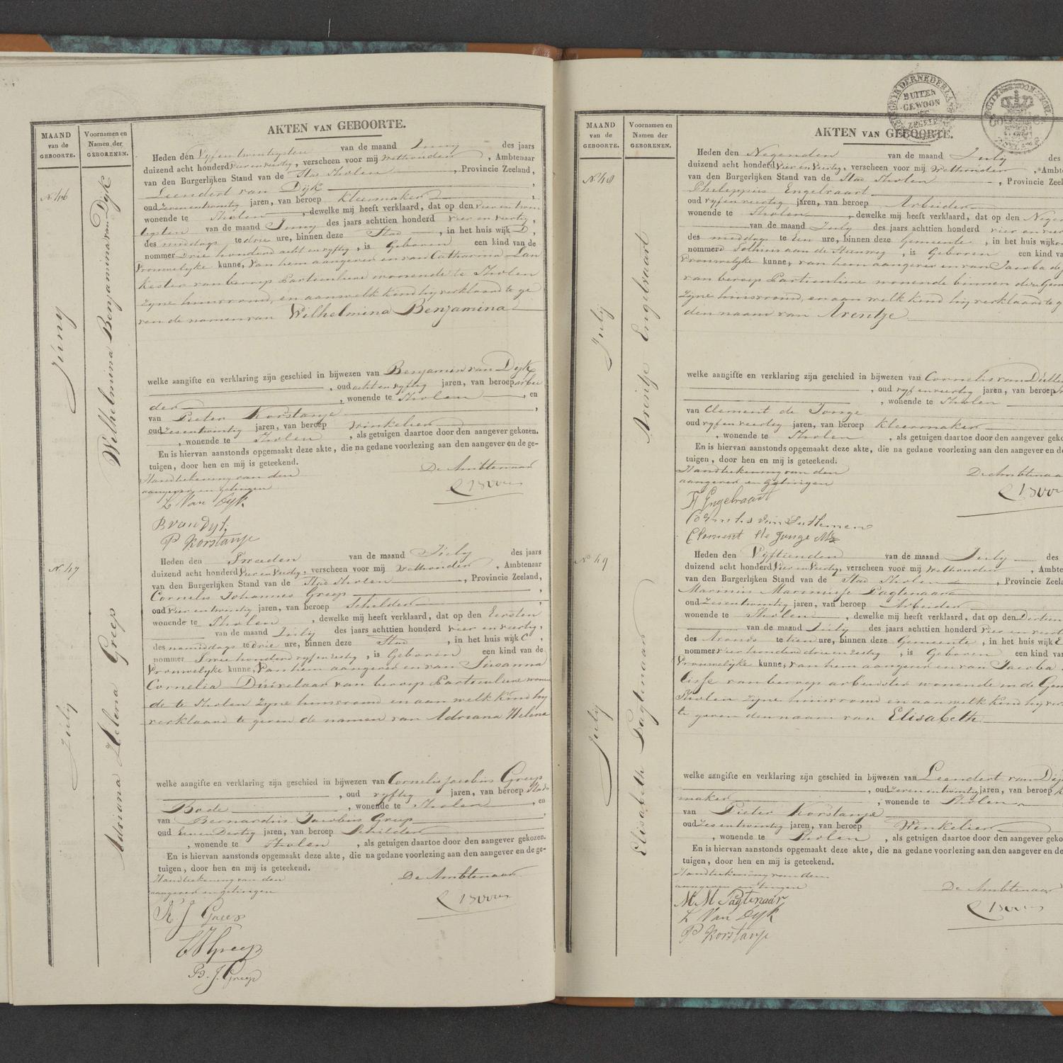 Civil registry of births, Tholen, 1844, records 46-49