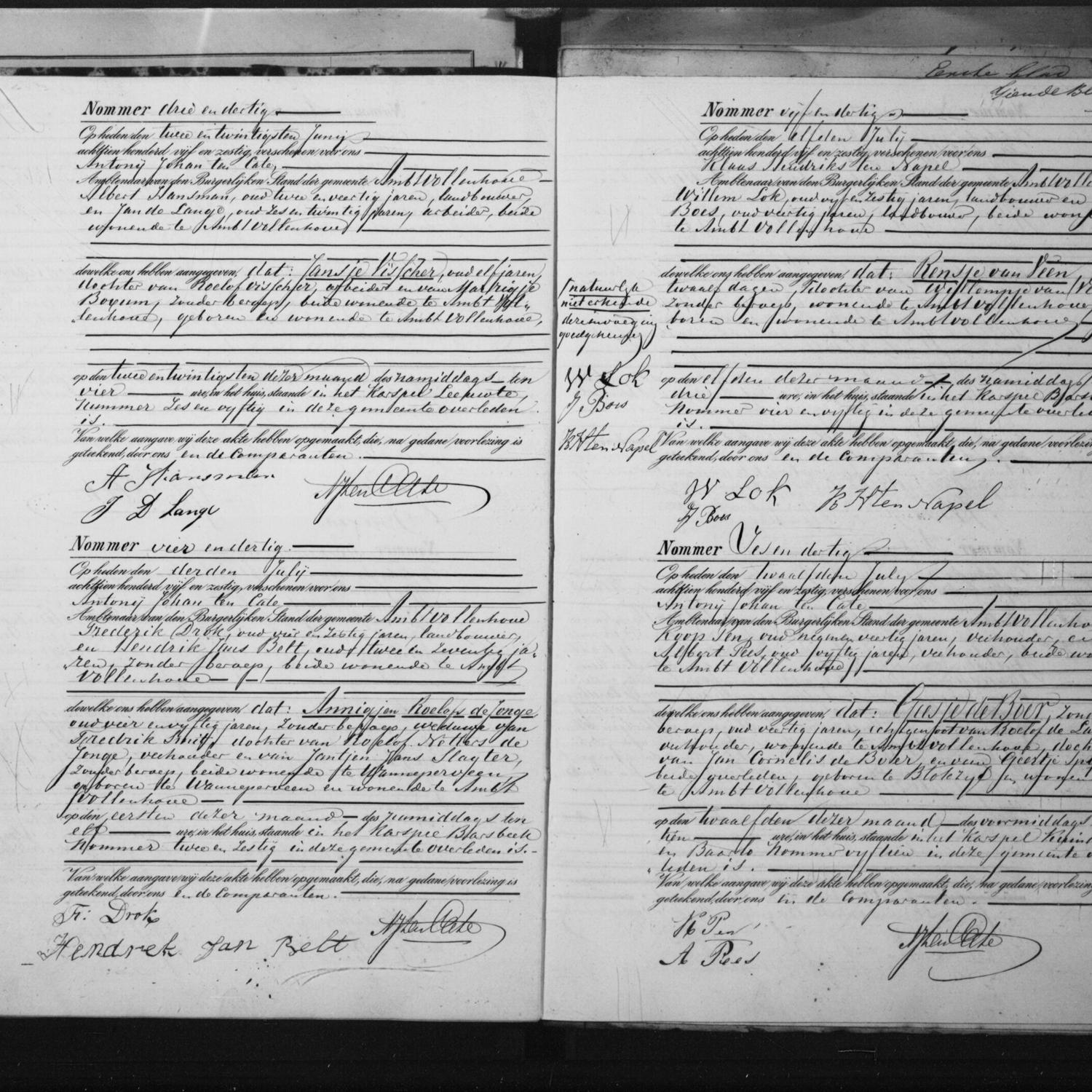 Civil registry of deaths, Ambt Vollenhove, 1865, records 33-36