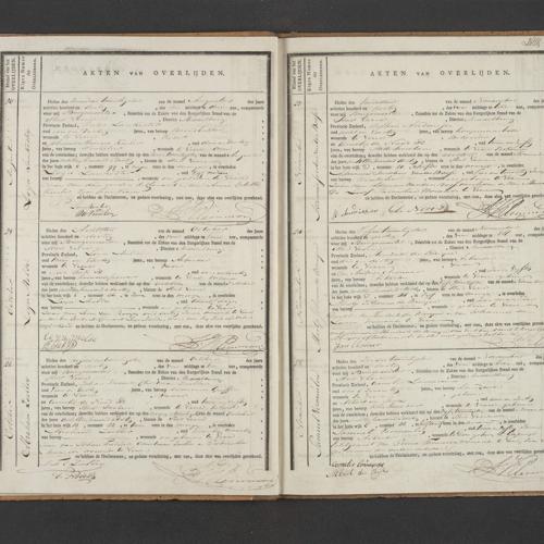 Civil regsistry of deaths, Veere, 1830, records 20-25