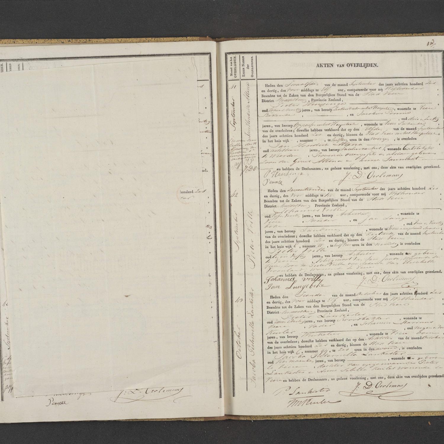 Civil registry of deaths, Veere, 1836, records 41-43