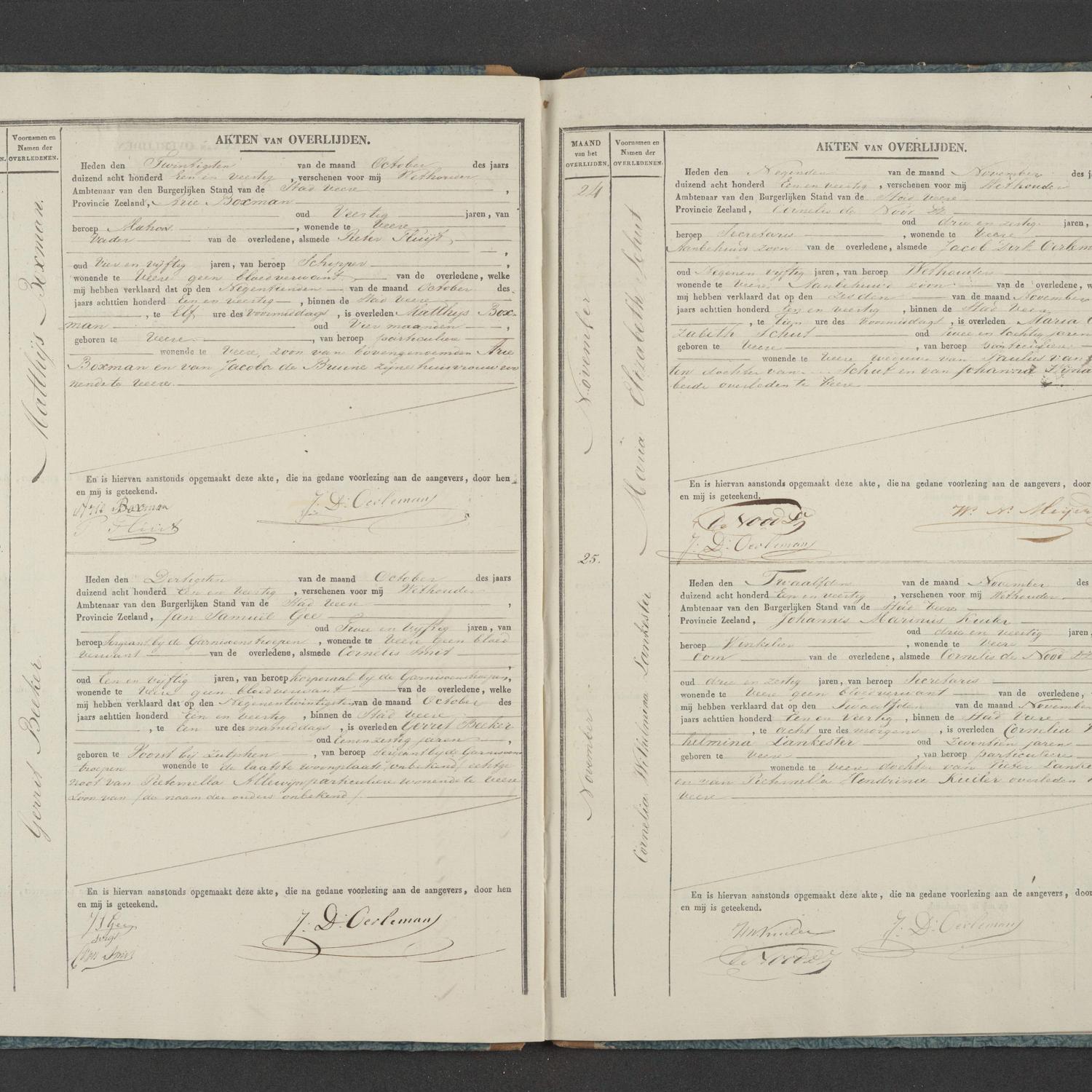 Civil registry of deaths, Veere, 1841, records 22-25