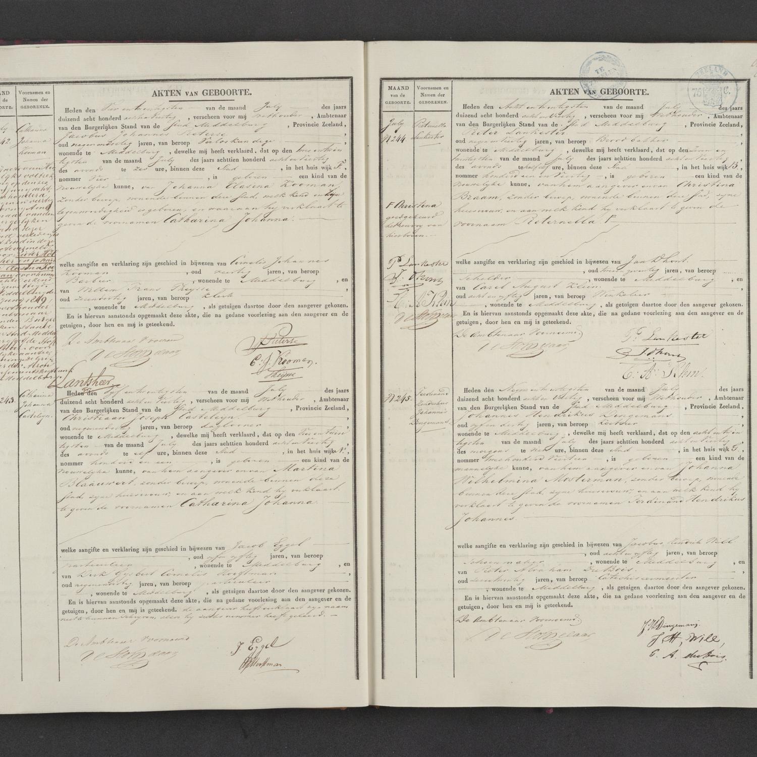 Civil registry of births, Middelburg, 1848, records 242-245