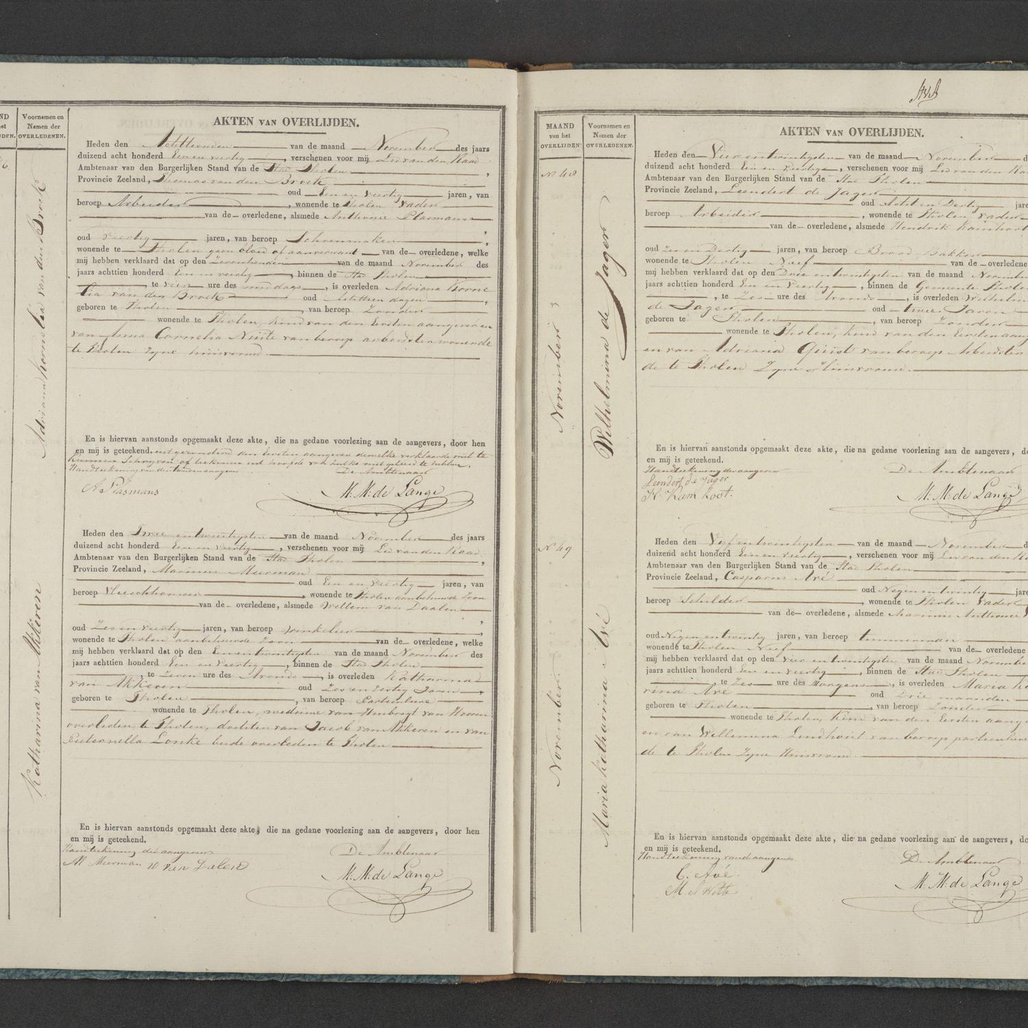 Civil registry of deaths, Tholen, 1841, records 46-49