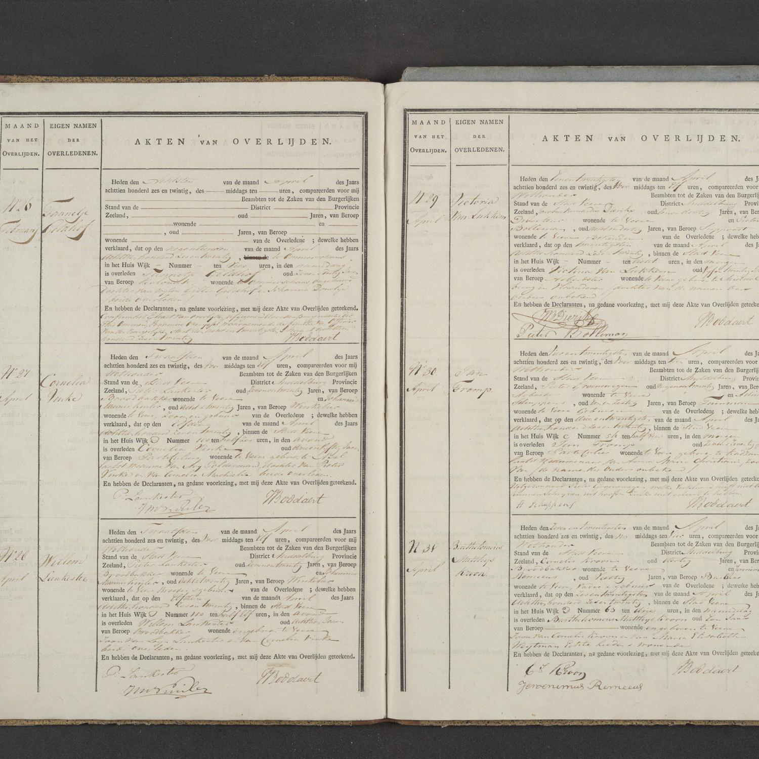 Civil registry of deaths, Veere, 1826, records 26-31