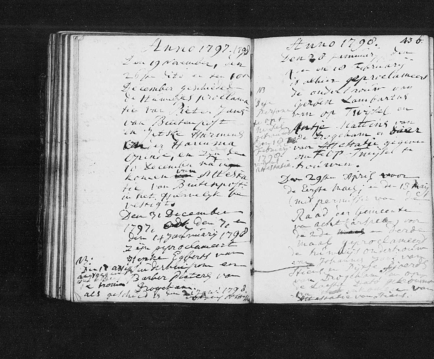 Registry of marriages, Nederlands Hervormde kerk, Drogeham, 1796-1798, sheet 43