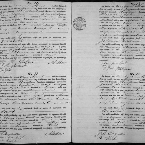 Civil registry of births, Haaften, 1843, records 21-24