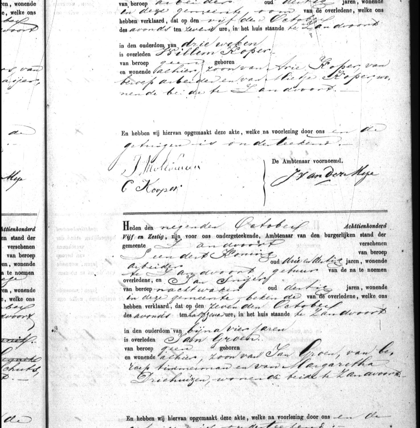Civil registry of deaths, Zandvoort, 1865, records 9-10