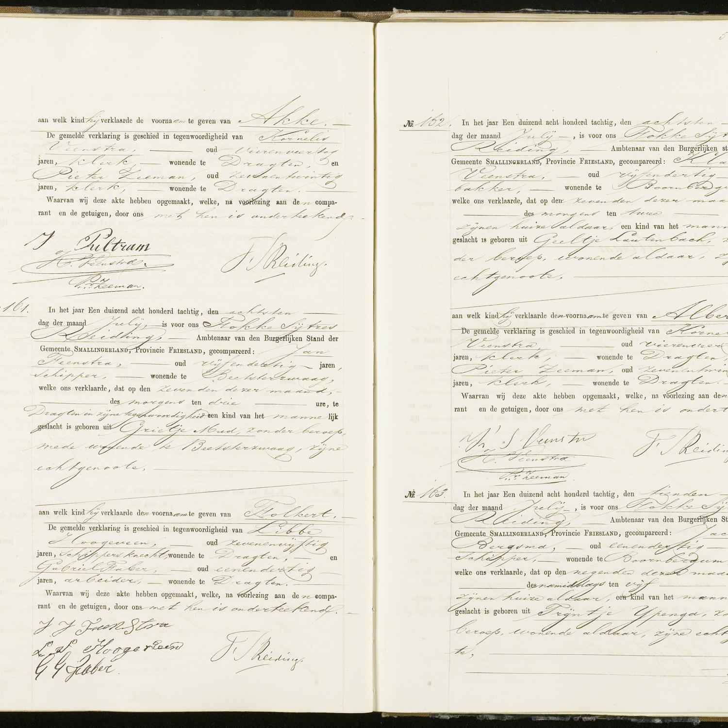 Civil registry of births, Smallingerland, 1880, records 160-163