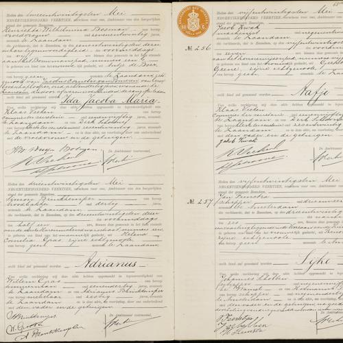 Civil registry of births, Zaandam, 1914, records 254-257