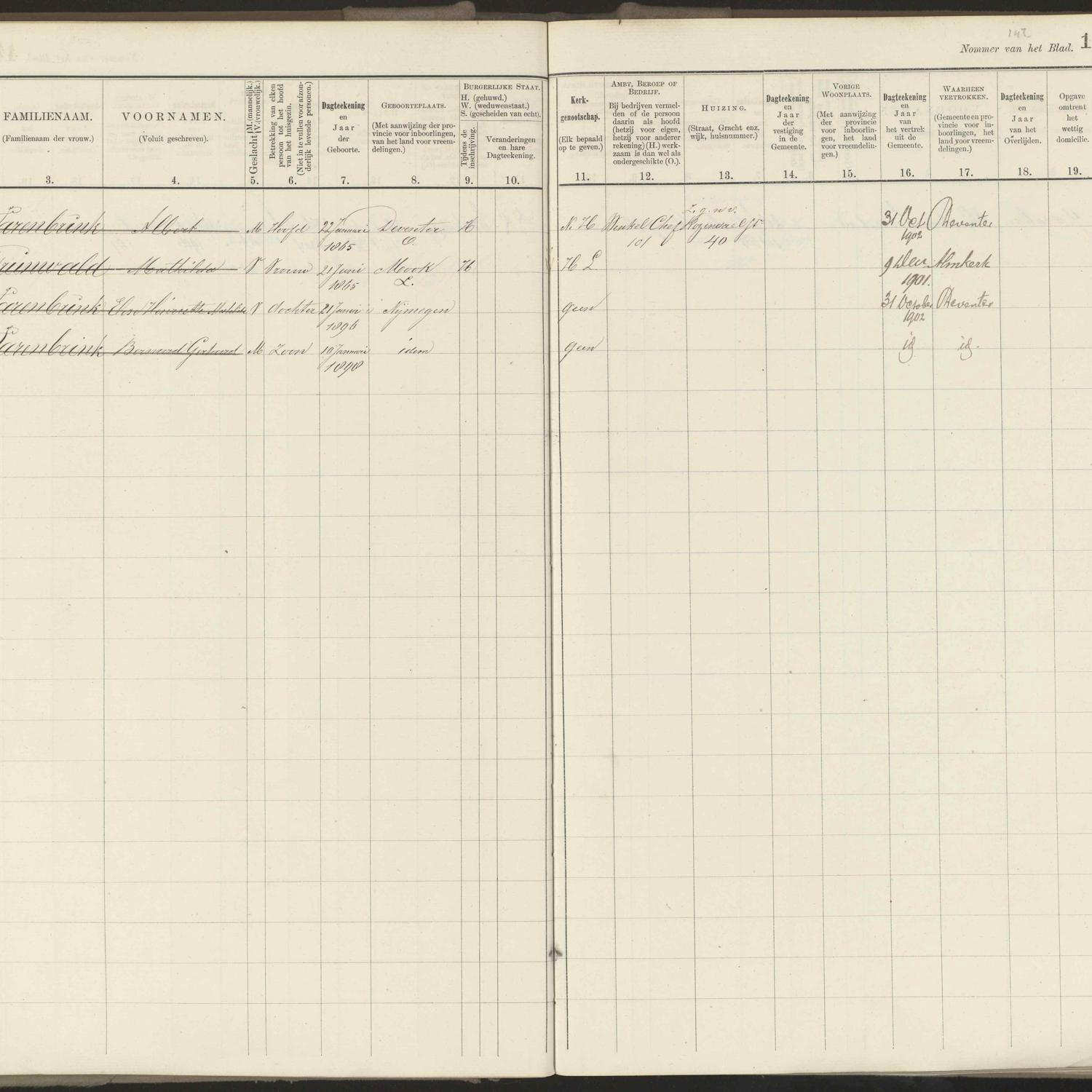 Population registry, Nijmegen, 1900-1910, wijk C, part 10, sheet 148