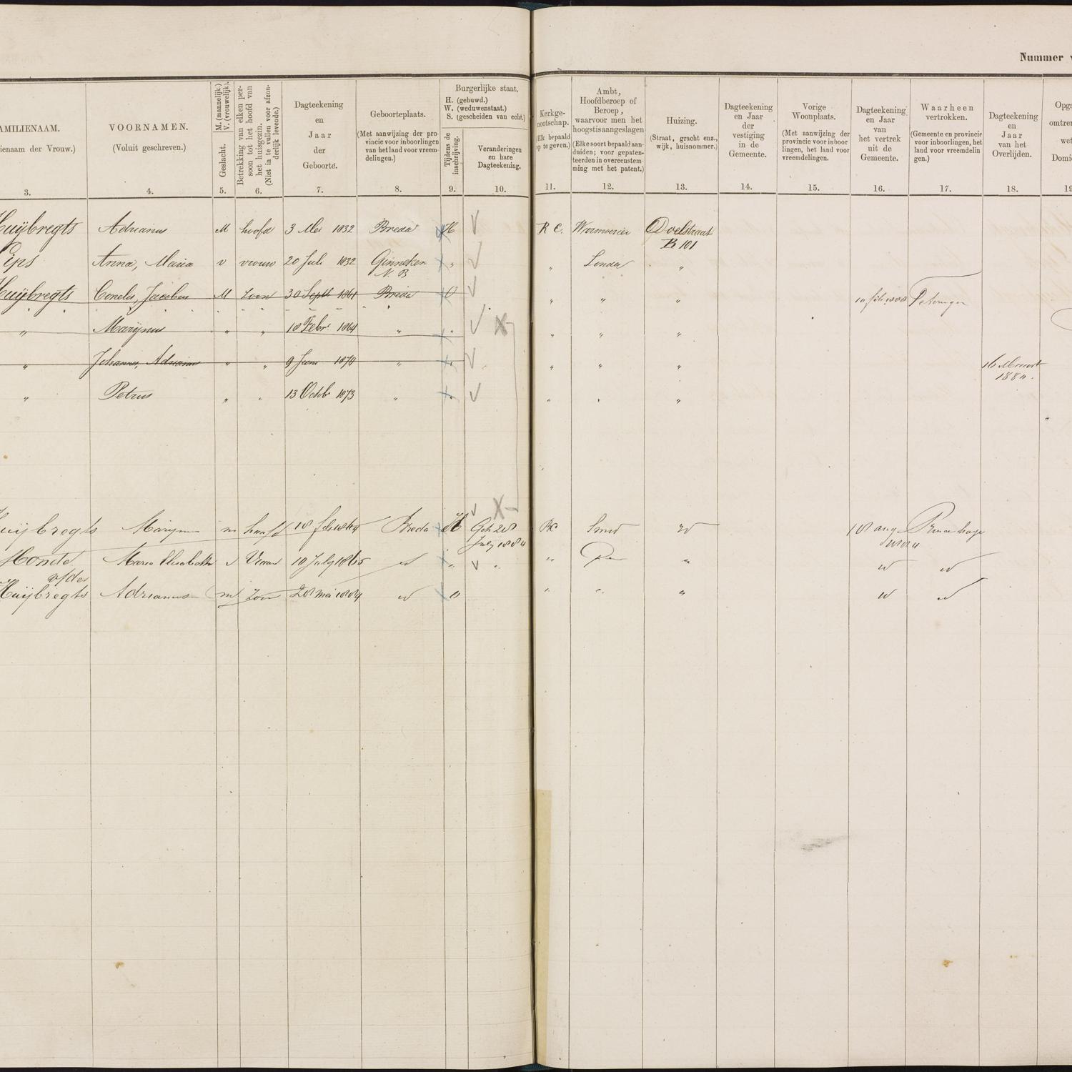 Population registry, Breda, 1880-1889, part 7, sheet 150