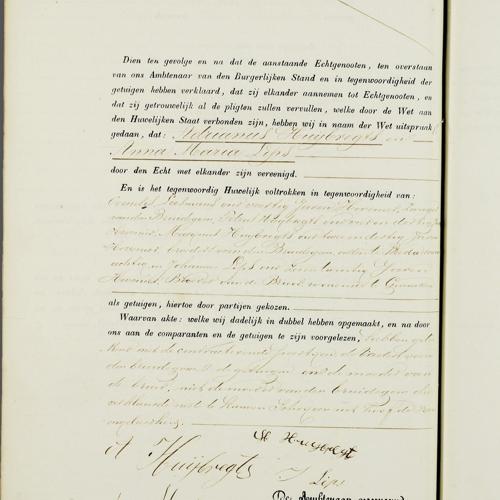 Civil registry of marriages, Ginneken en Bavel, 1857, record 2, left page