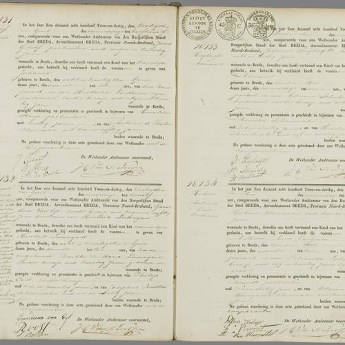 Civil registry of births Breda, 1832, records 131-134