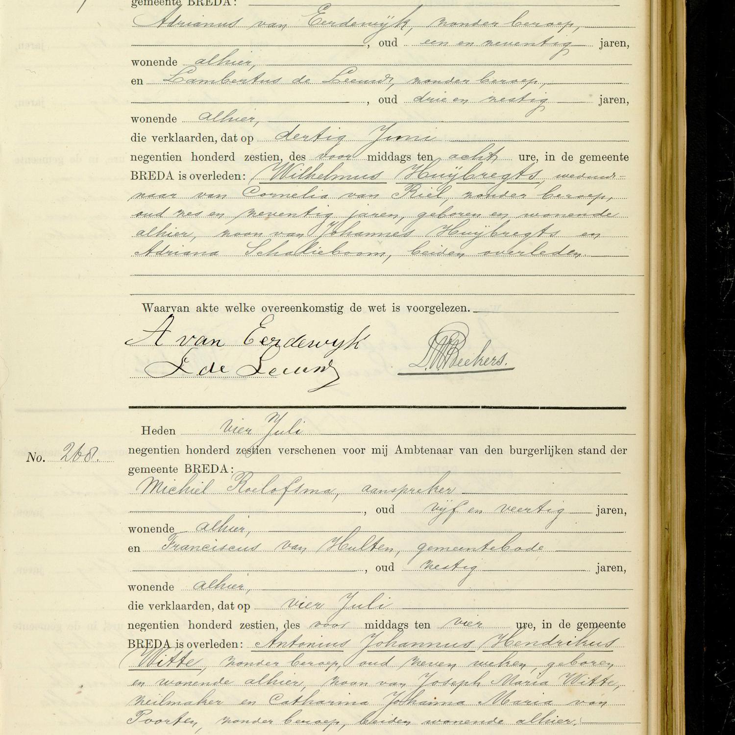 Civil registry of deaths, Breda, 1916, records 267-268
