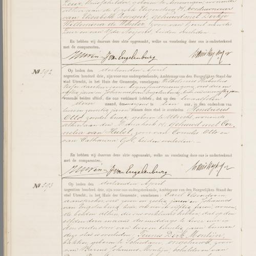 Civil registry of deaths, Utrecht, 1903, records 591-593