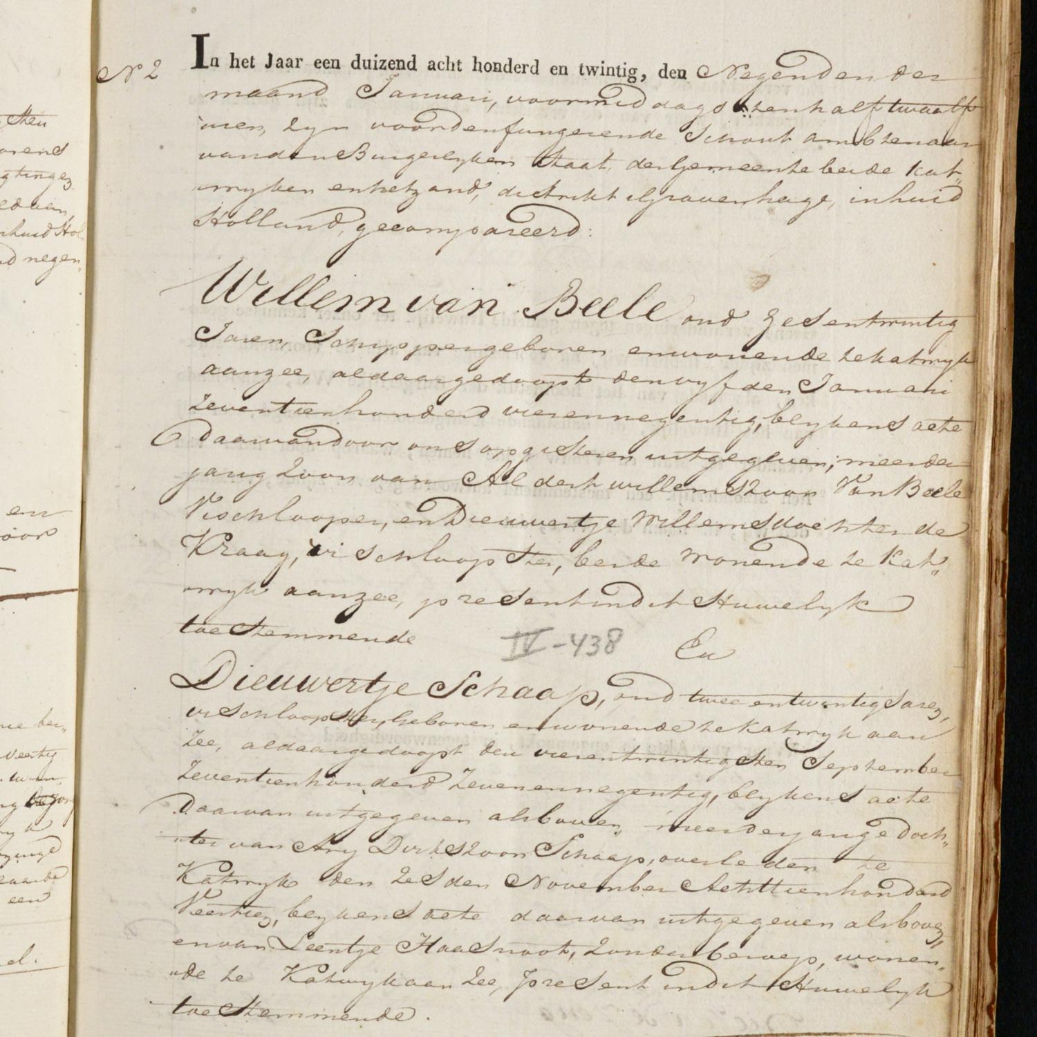 Civil registry of marriages, Katwijk, 1820, record 2, first page
