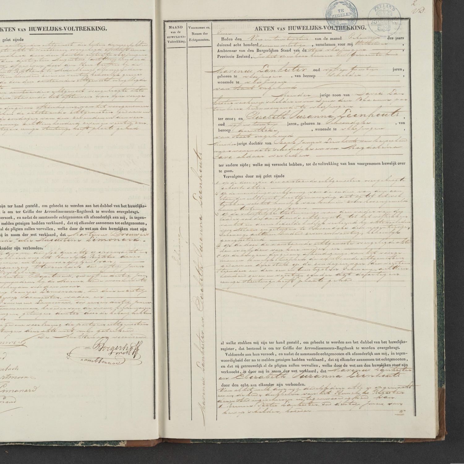 Civil registry of marriages, Vlissingen, 1847, records 1-2