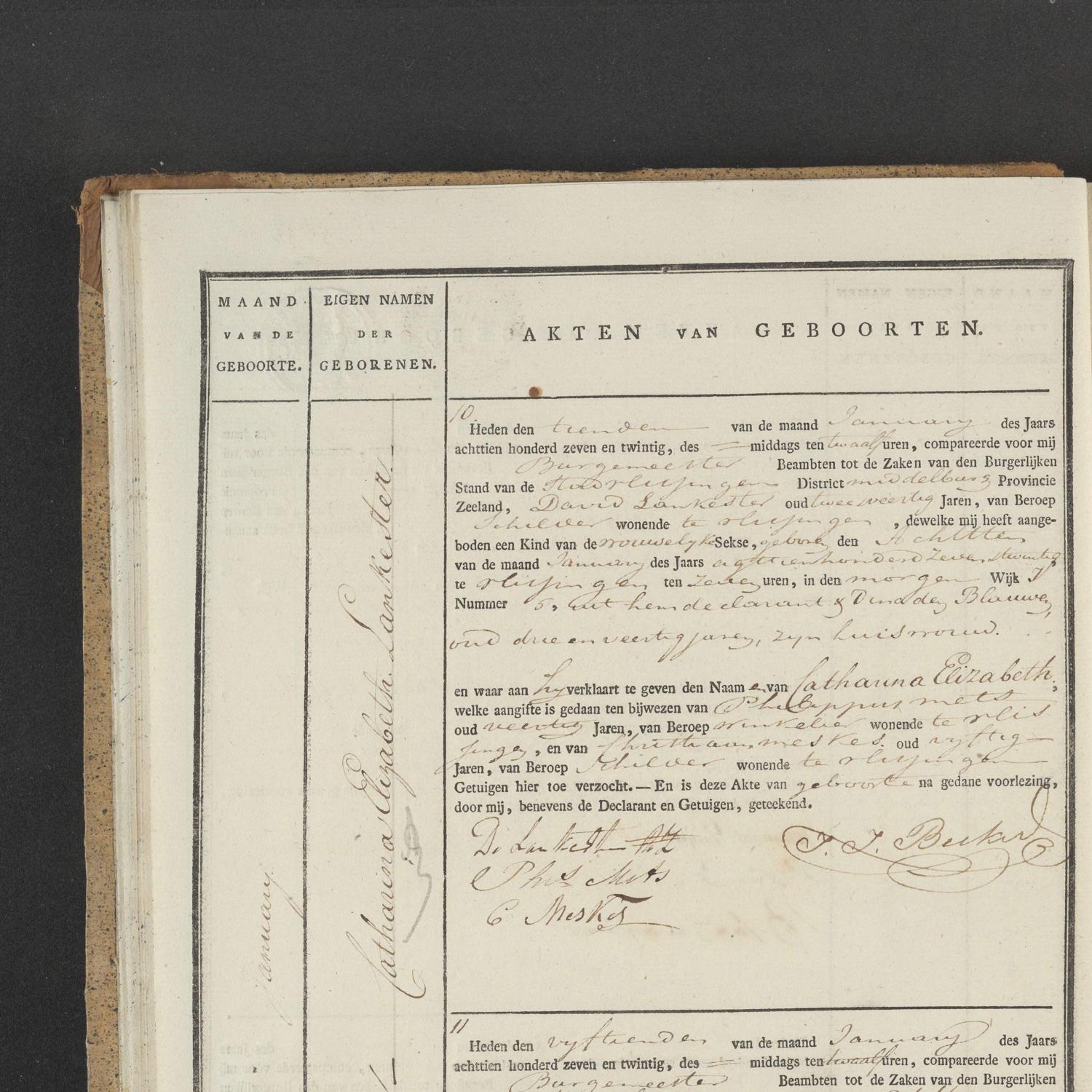 Civil registry of births, Vlissingen, 1827, records 10-13