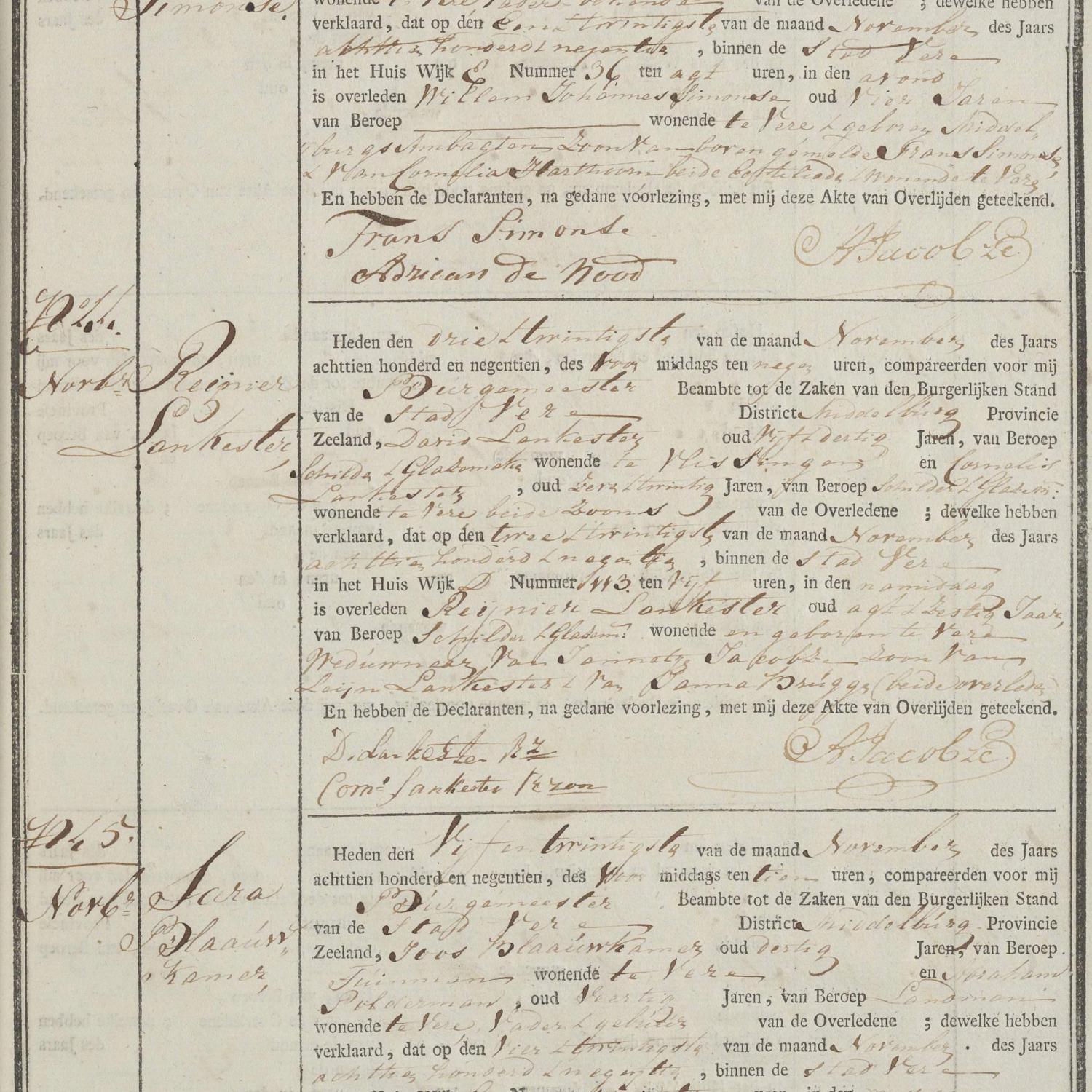 Civil registry of deaths, Veere, 1819, records 40-45