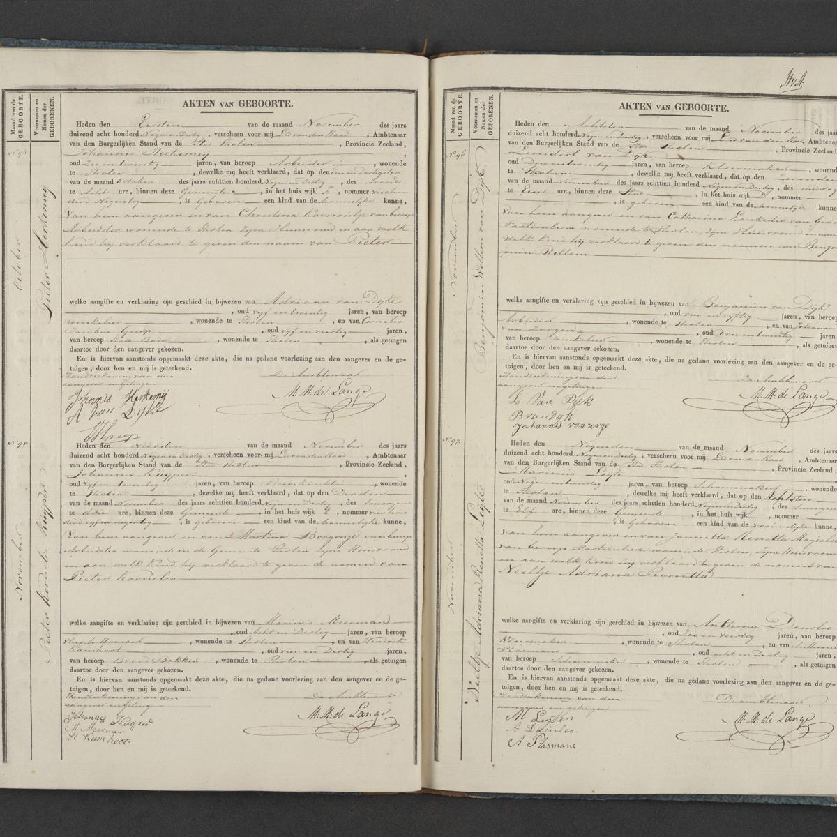Civil registry of births, Tholen, 1839, records 94-97