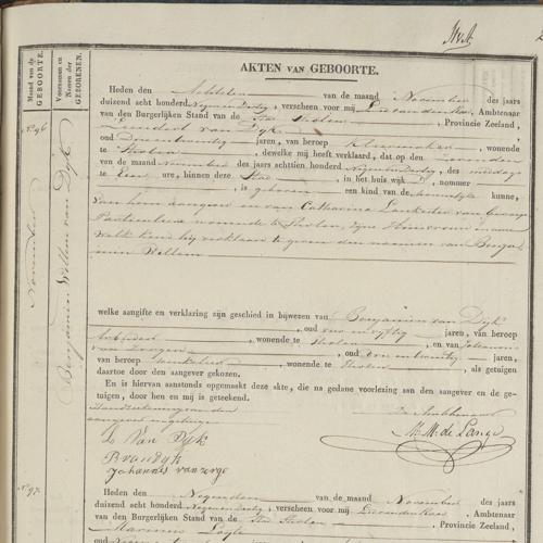 Civil registry of births, Tholen, 1839, records 94-97