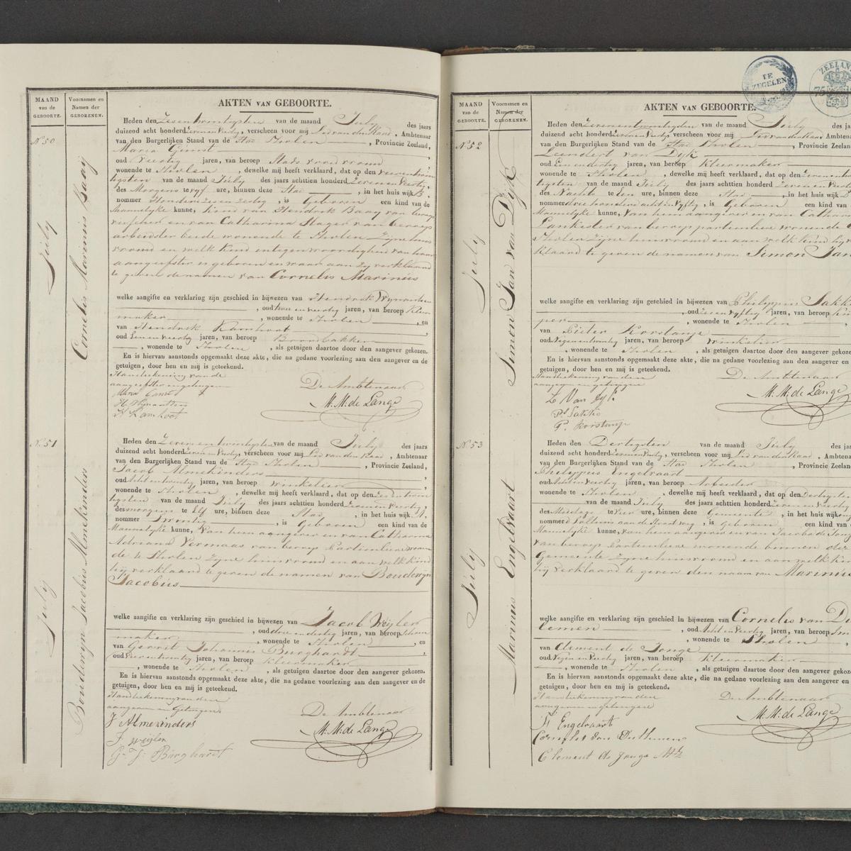 Civil registry of births, Tholen, 1847, records 50-53