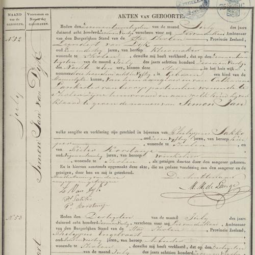 Civil registry of births, Tholen, 1847, records 50-53