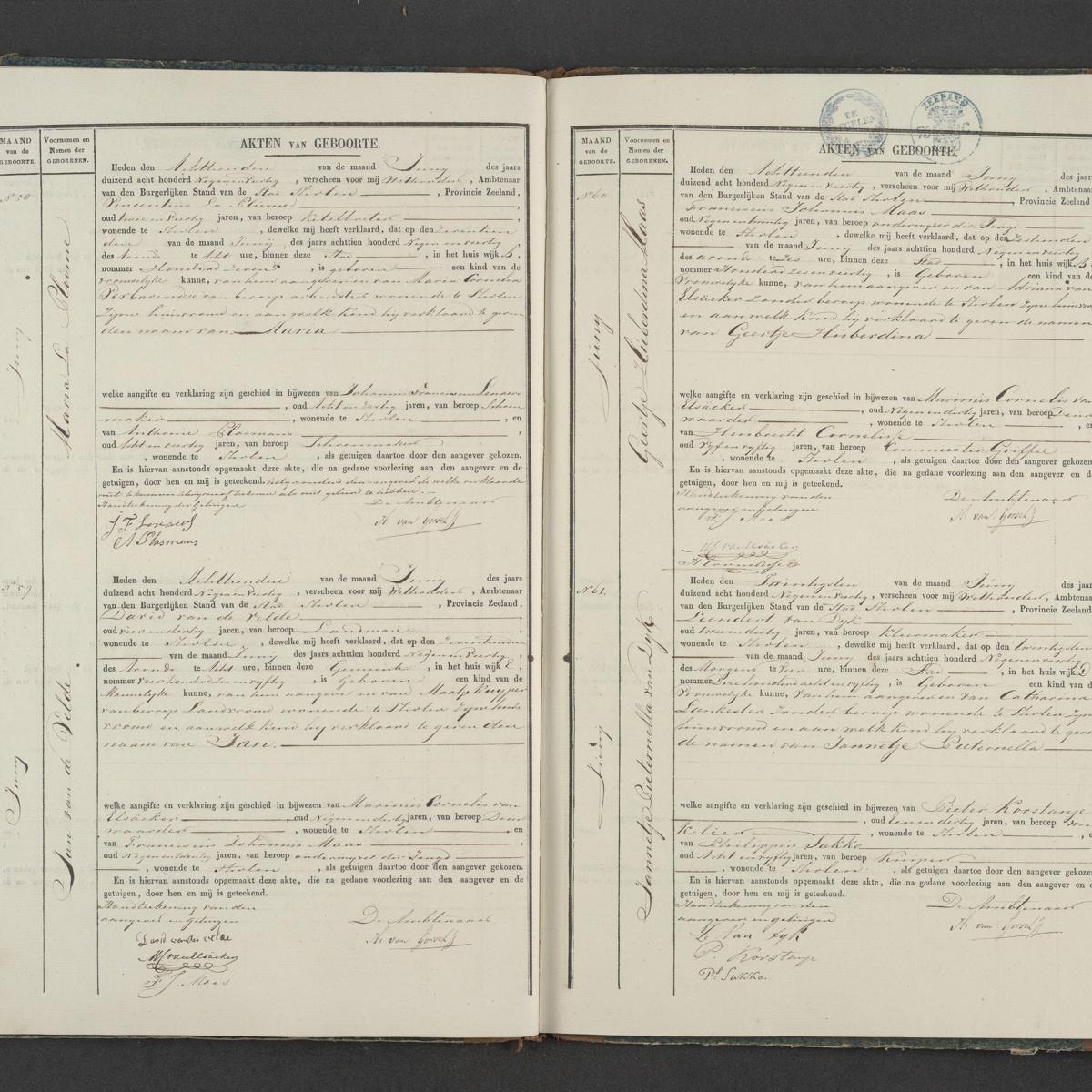 Civil registry of births, Tholen, 1849, records 58-61