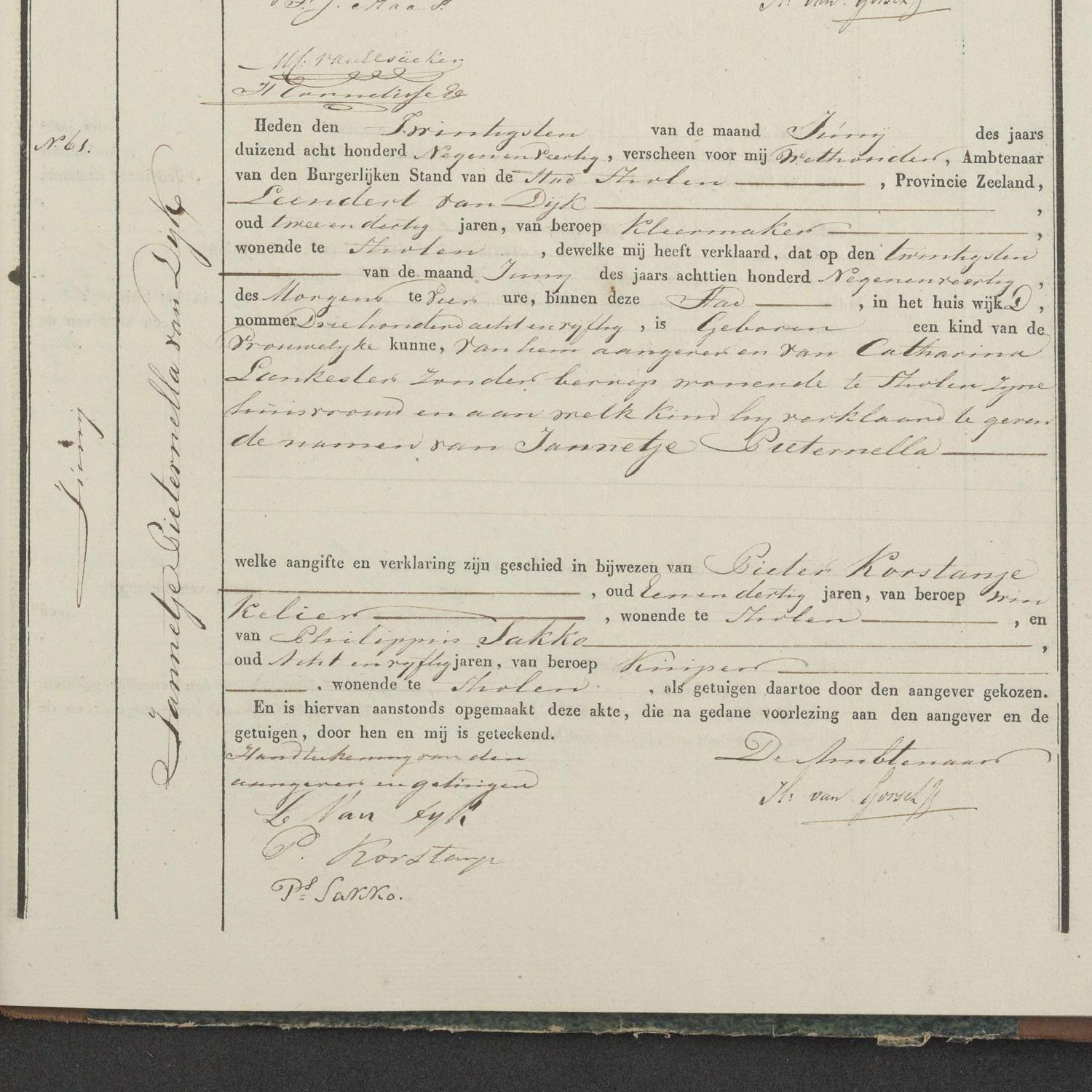 Civil registry of births, Tholen, 1849, records 58-61