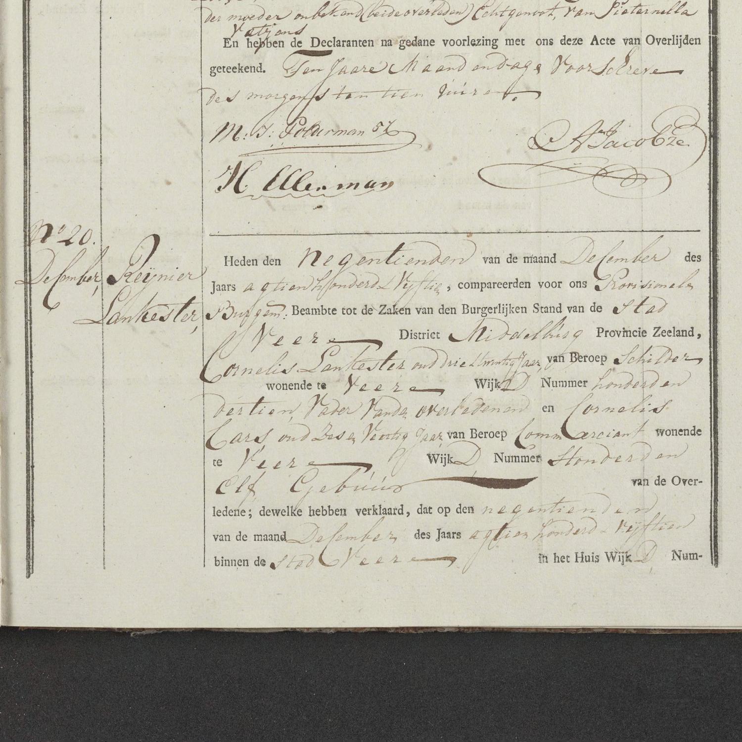 Civil registry of deaths, Veere, 1815, records 18-20