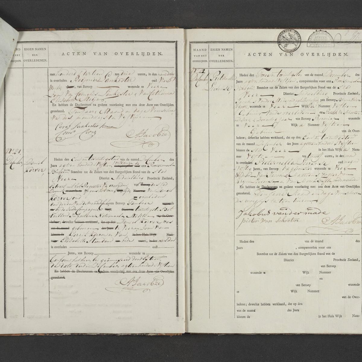 Civil registry of deaths, Veere, 1815, records 20-22