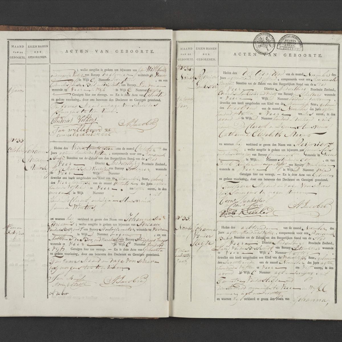 Civil registry of births, Veere, 1815, records 32-35