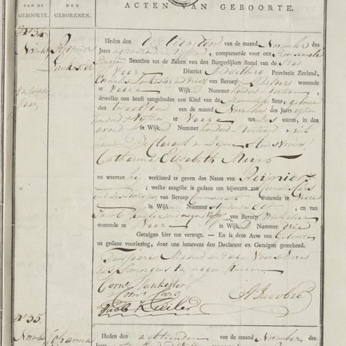 Civil registry of births, Veere, 1815, records 32-35