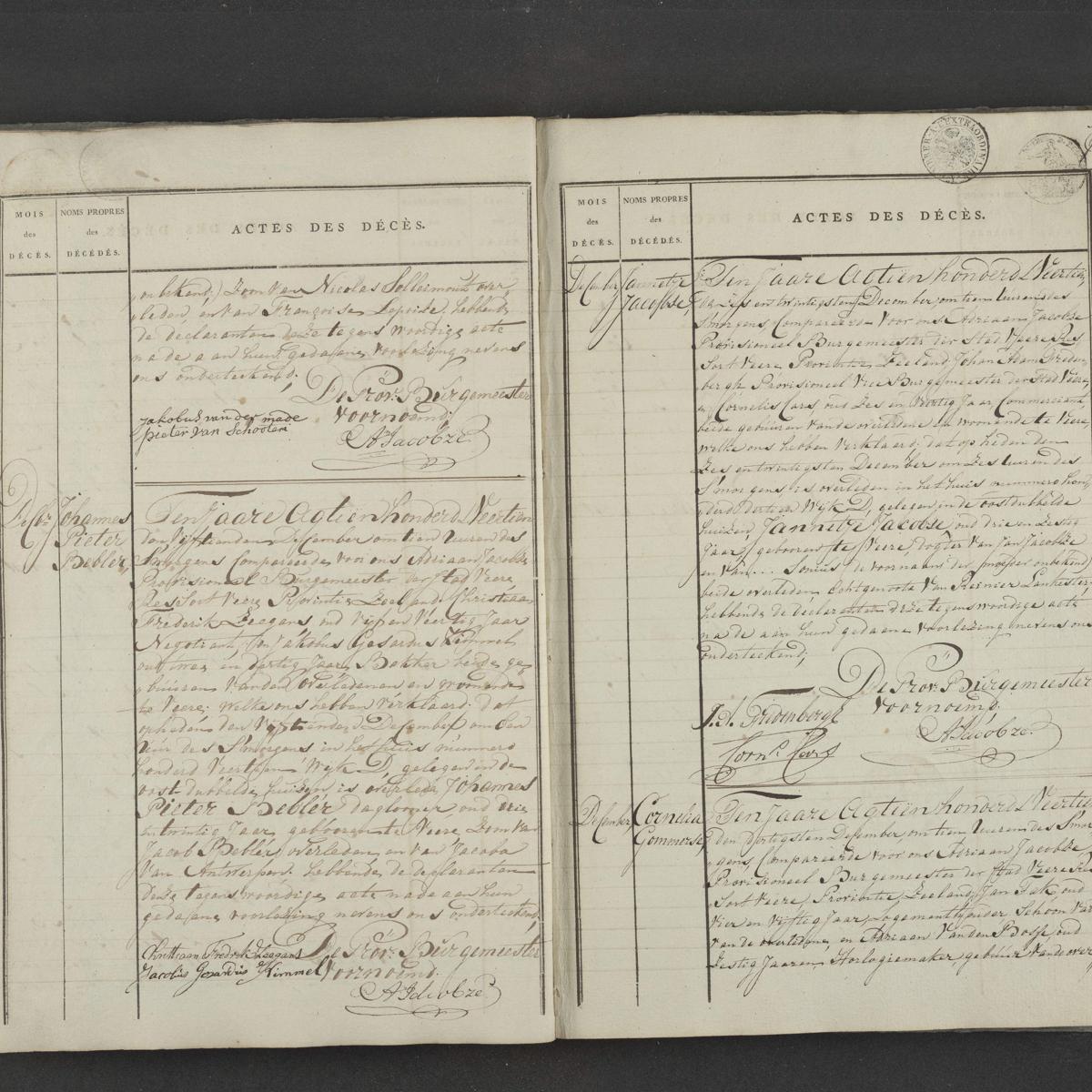 Civil registry of deaths, Veere, 1814, records 323-326