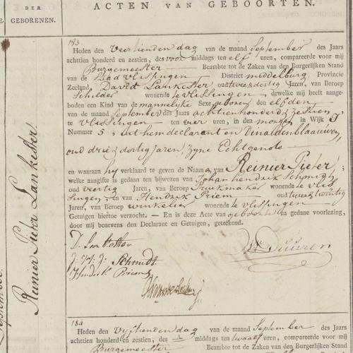 Civil registry of births, Vlissingen, 1816, records 183-186