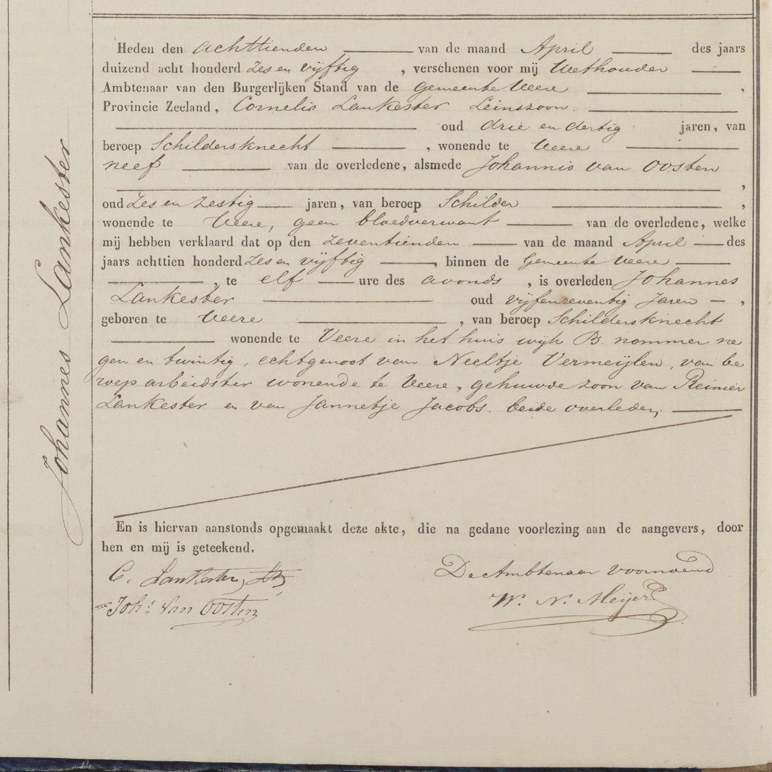 Civil registry of deaths, Veere, 1856, records 10-13