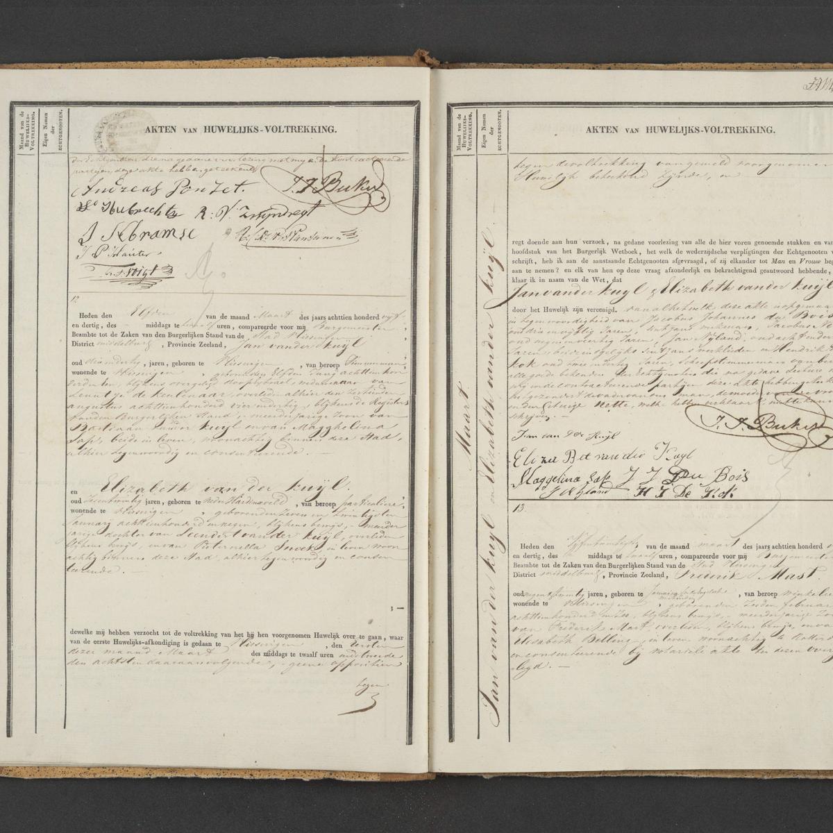 Civil registry of marriages, Vlissingen, 1835, records 12-13
