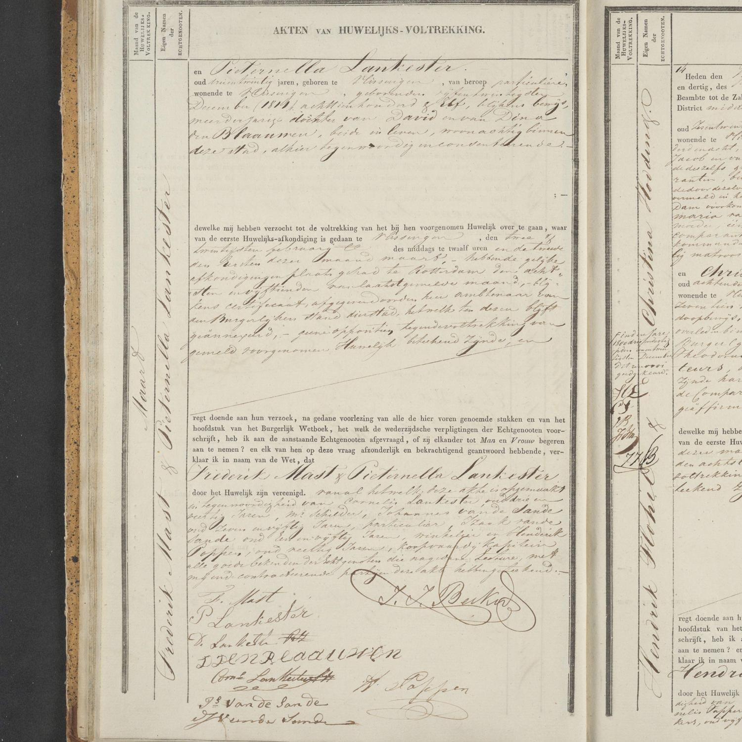 Civil registry of marriages, Vlissingen, 1835, records 13-14