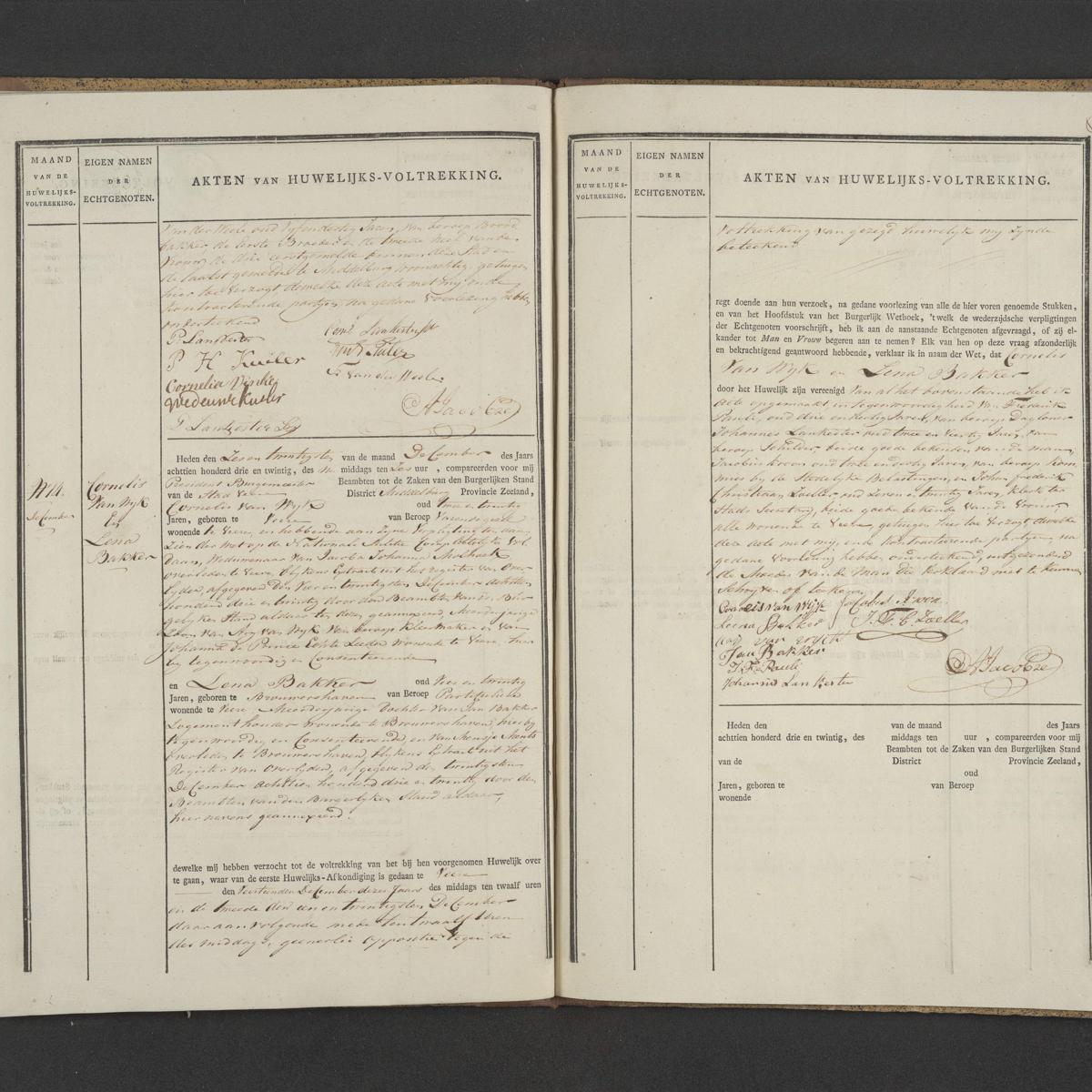 Civil registry of marriages, Veere, 1823, records 13-14