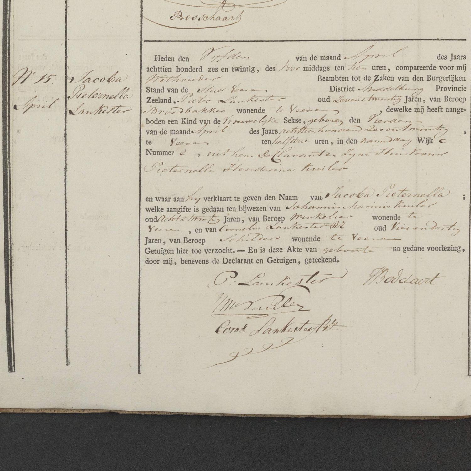 Civil registry of births, Veere, 1826, records 14-17