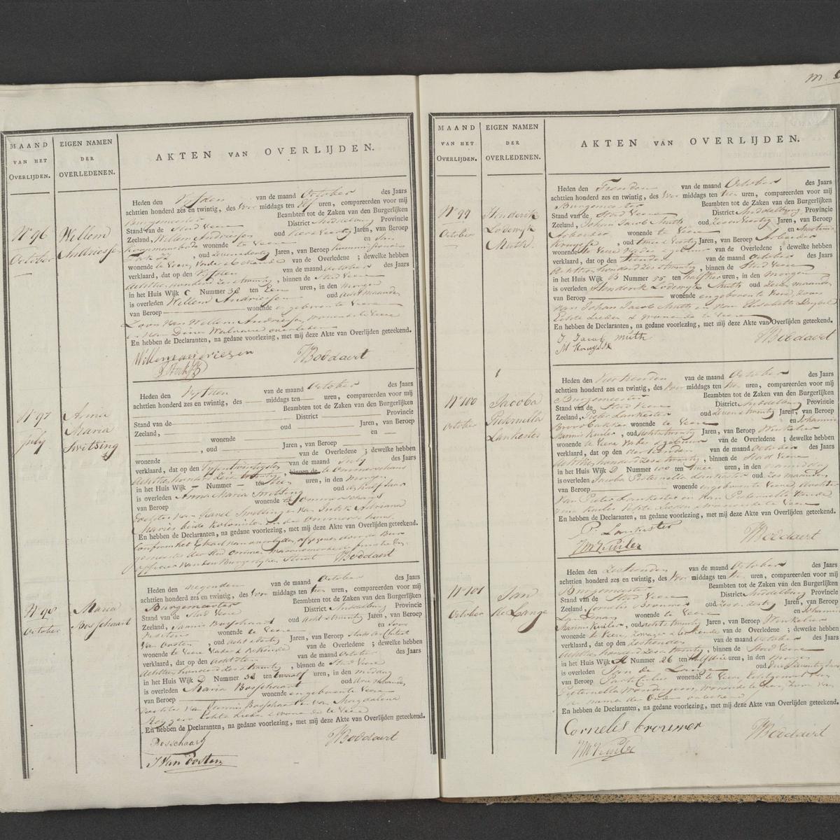 Civil registry of deaths, Veere, 1826, records 96-101