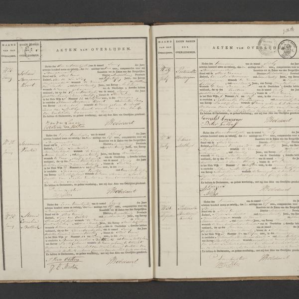 Civil registry of death, Veere, 1827, records 26-31