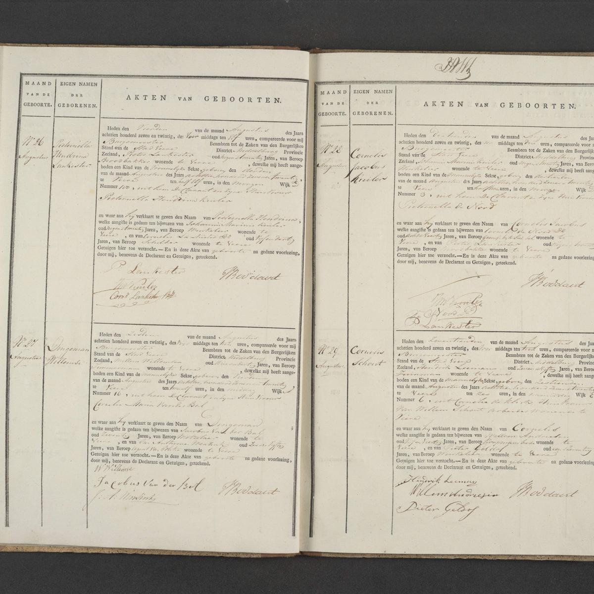 Civil registry of births, Veere, 1827, records 26-29