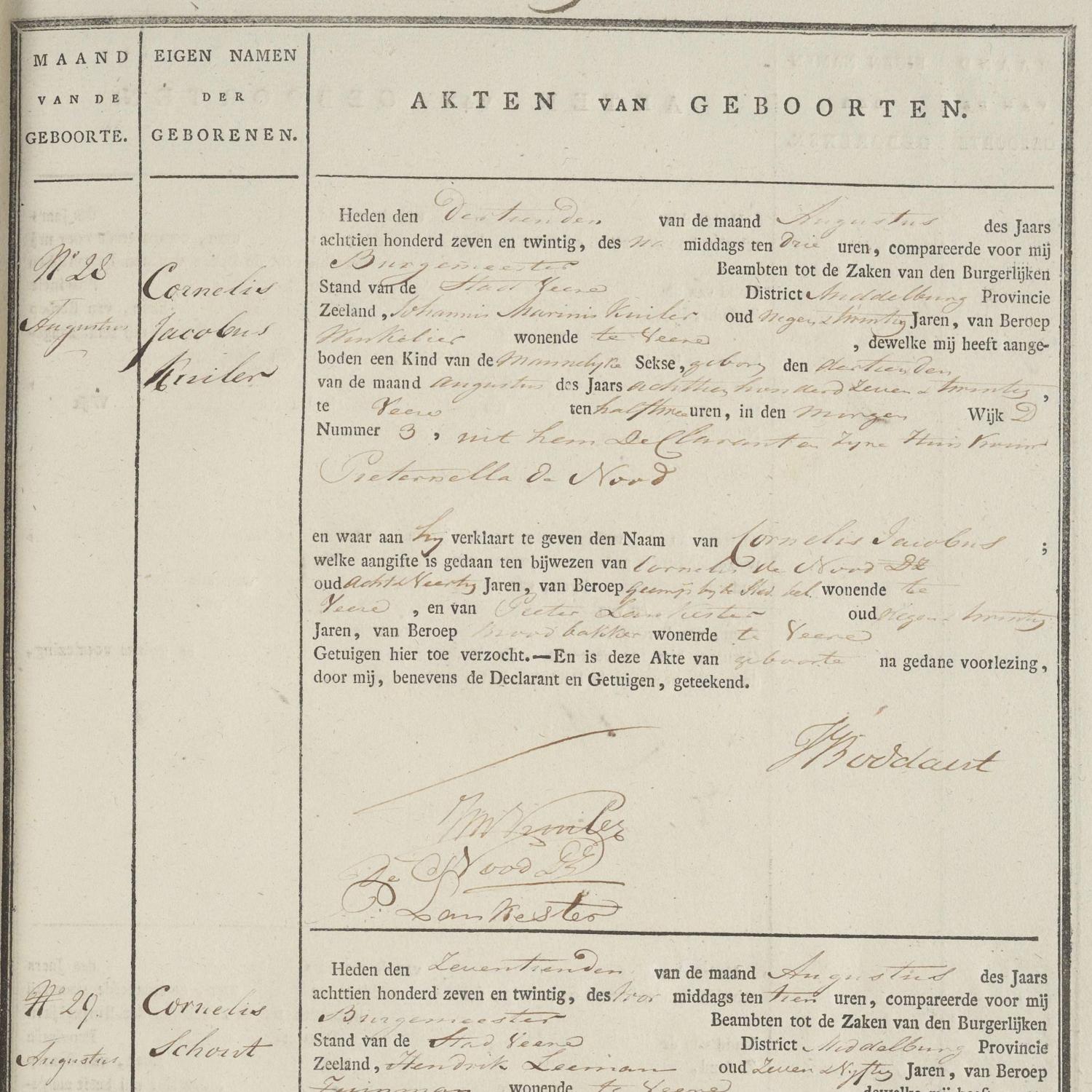 Civil registry of births, Veere, 1827, records 26-29