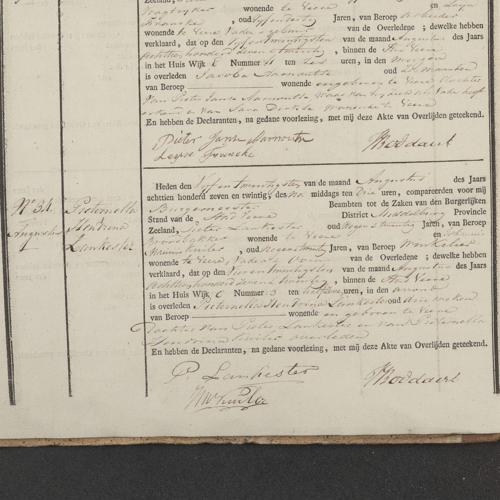 Civil registry of deaths, Veere, 1827, records 32-37