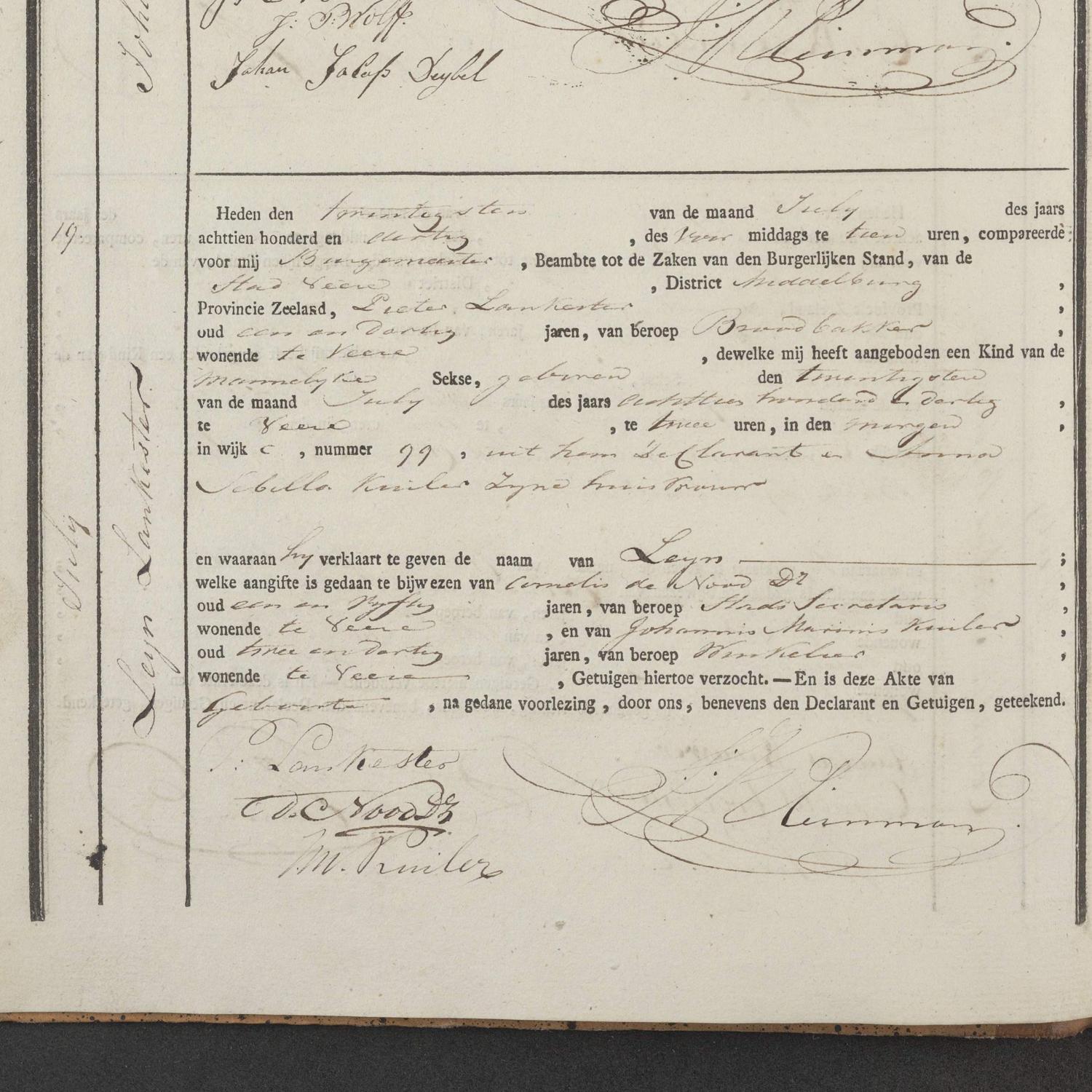 Civil registry of births, Veere, 1830, records 18-21