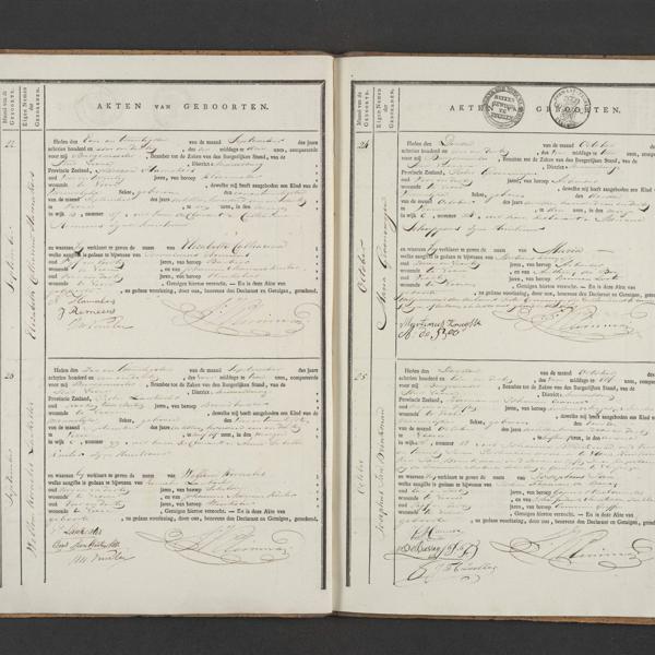 Civil registry of births, Veere, 1831, records 22-25
