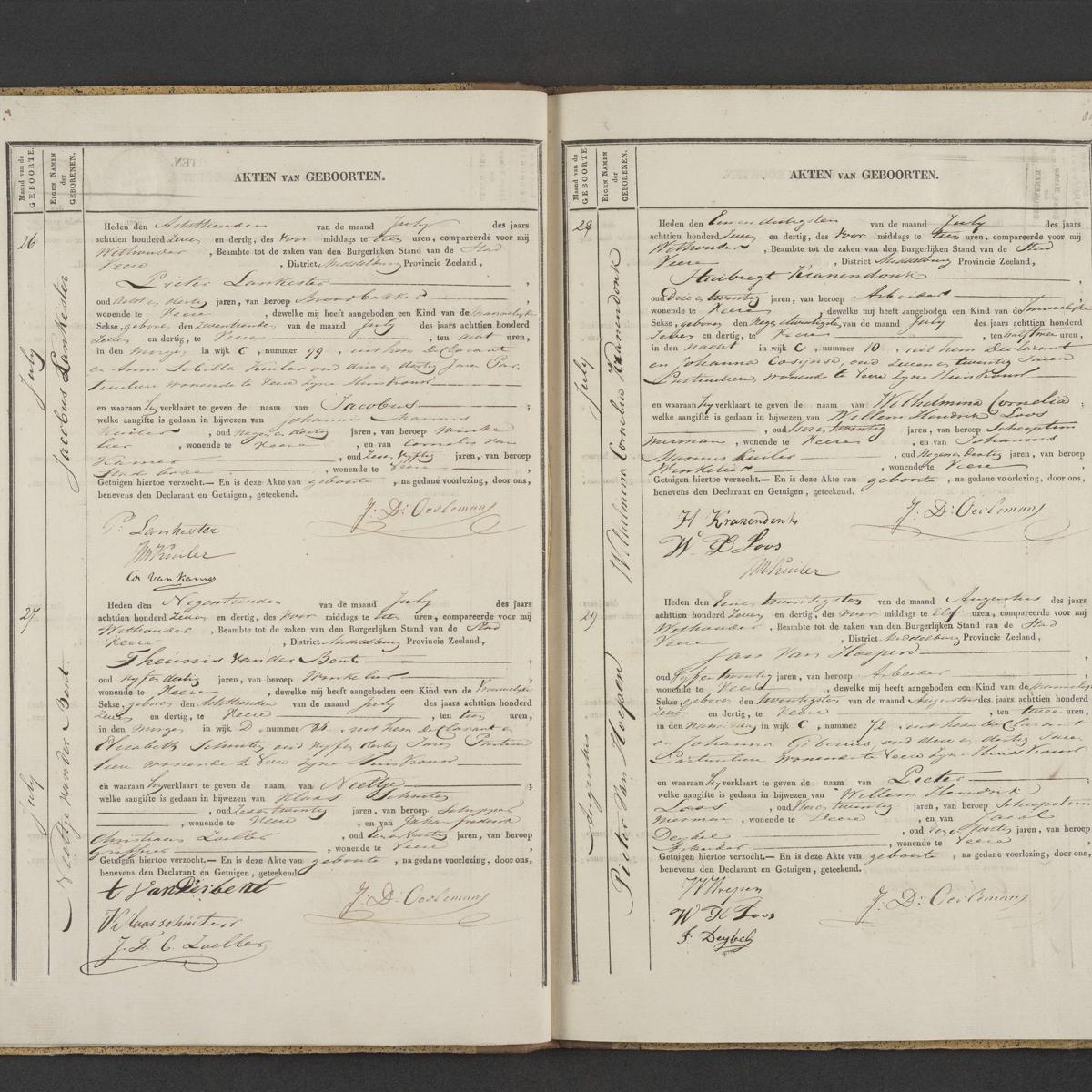 Civil registry of births, Veere, 1837, records 26-29
